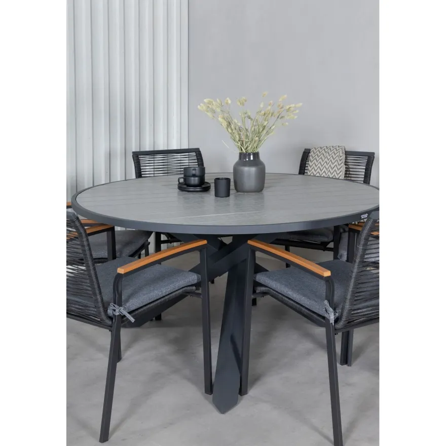 Ruokailuryhmä Venture Home, ø140cm Parma-pöytä + 6 Dallas-tuolia