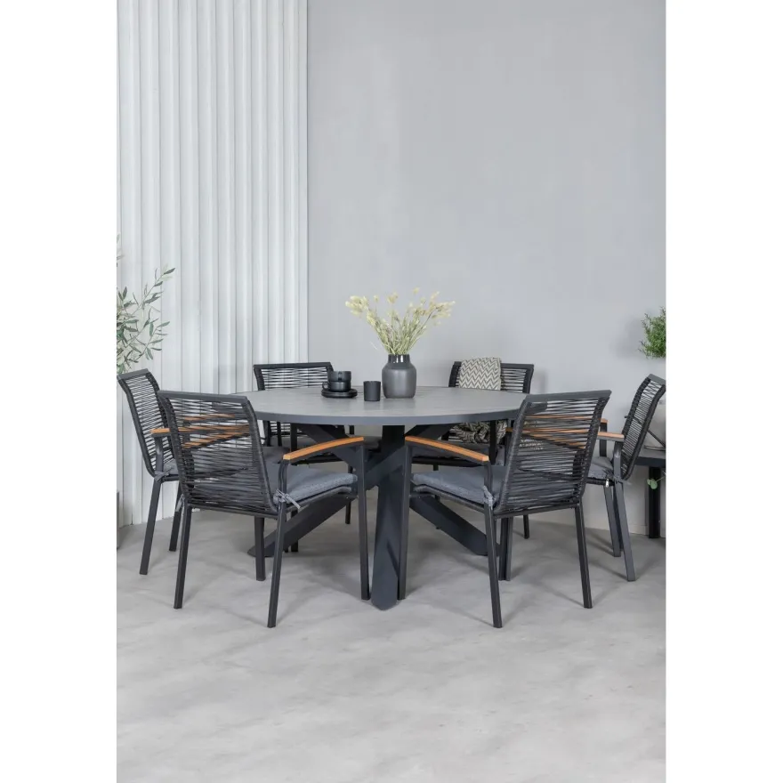Ruokailuryhmä Venture Home, ø140cm Parma-pöytä + 6 Dallas-tuolia