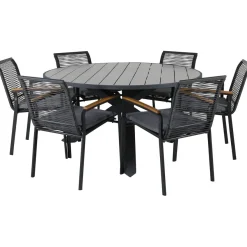 Ruokailuryhmä Venture Home, ø140cm Parma-pöytä + 6 Dallas-tuolia