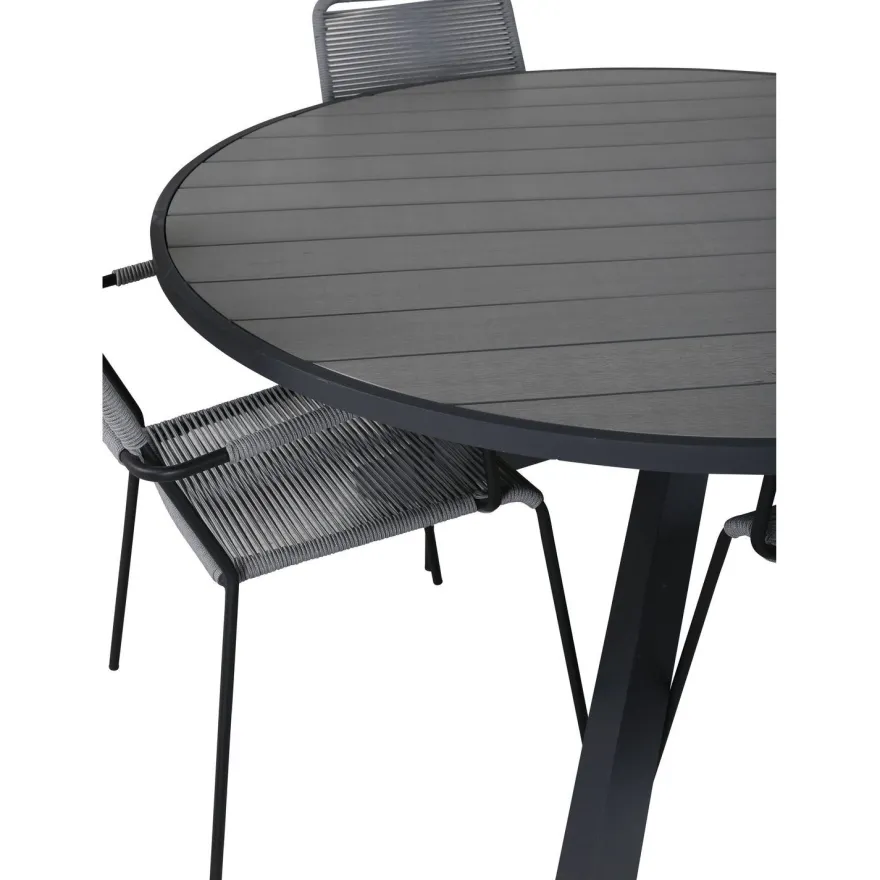 Ruokailuryhmä Venture Home, ø140cm Parma-pöytä + 4 harmaata Lindos-tuolia