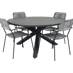 Ruokailuryhmä Venture Home, ø140cm Parma-pöytä + 4 harmaata Lindos-tuolia