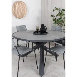 Ruokailuryhmä Venture Home, ø140cm Parma-pöytä + 4 harmaata Lindos-tuolia