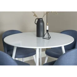 Ruokailuryhmä Venture Home, ⌀100cm Plaza-pöytä + 4 Velvet-tuolia kangasverhoilulla