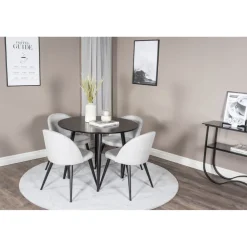 Ruokailuryhmä Venture Home, ⌀100cm Plaza-pöytä + 4 Velvet-tuolia kangasverhoilulla