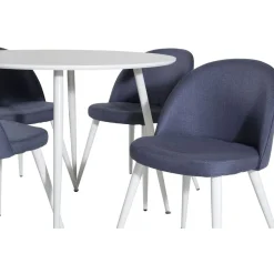 Ruokailuryhmä Venture Home, ⌀100cm Plaza-pöytä + 4 Velvet-tuolia kangasverhoilulla