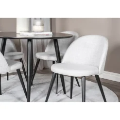 Ruokailuryhmä Venture Home, ⌀100cm Plaza-pöytä + 4 Velvet-tuolia kangasverhoilulla