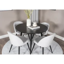 Ruokailuryhmä Venture Home, ⌀100cm Plaza-pöytä + 4 Velvet-tuolia kangasverhoilulla