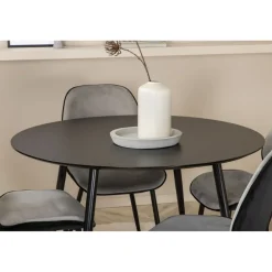 Ruokailuryhmä Venture Home, ⌀100cm Silar-pöytä + 4 harmaata Emma-tuolia