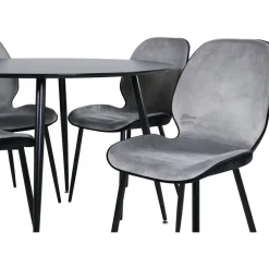 Ruokailuryhmä Venture Home, ⌀100cm Silar-pöytä + 4 harmaata Emma-tuolia