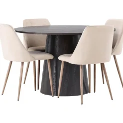 Ruokailuryhmä Venture Home, ⌀120cm tummanruskea Lanzo-pöytä + 4 beigeä Night-tuolia