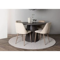 Ruokailuryhmä Venture Home, ⌀120cm tummanruskea Lanzo-pöytä + 4 beigeä Night-tuolia