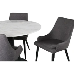 Ruokailuryhmä Venture Home, ⌀106cm valkoinen Estelle-pöytä + 4 harmaata Plaza-tuolia