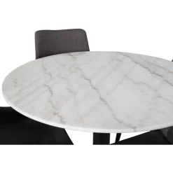 Ruokailuryhmä Venture Home, ⌀106cm valkoinen Estelle-pöytä + 4 harmaata Plaza-tuolia