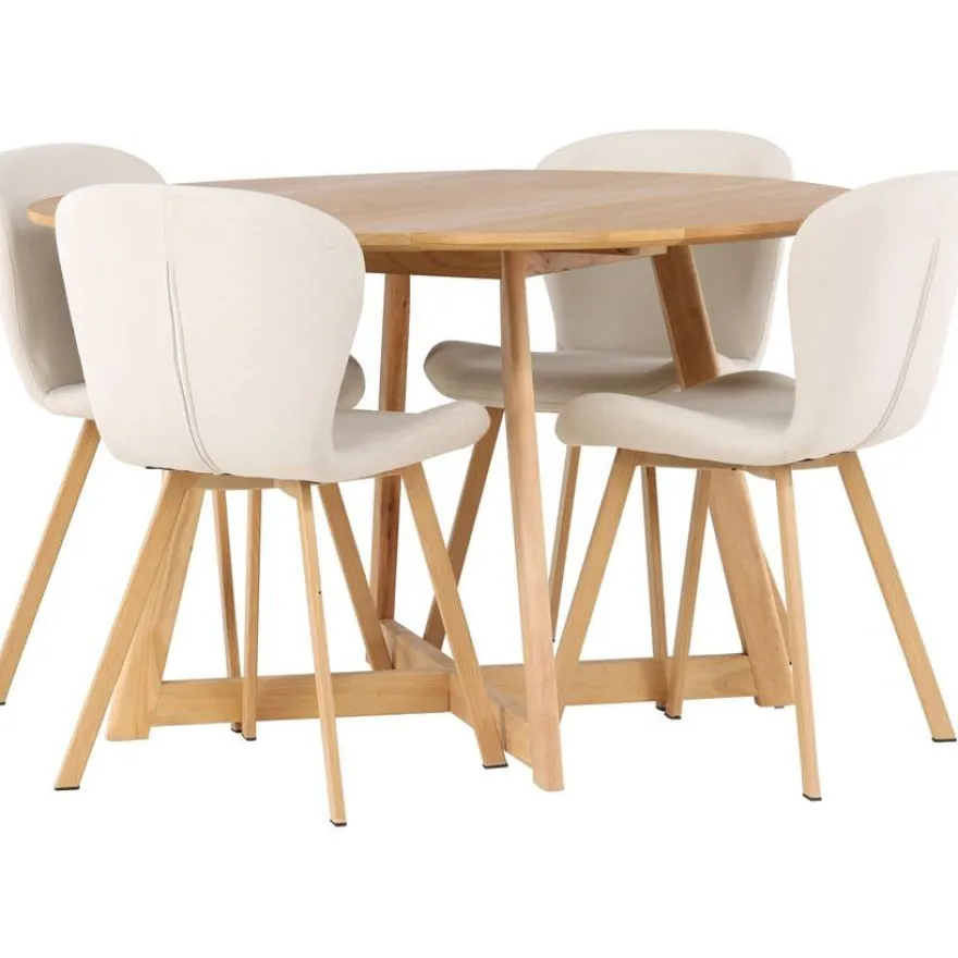 Ruokailuryhmä Venture Home, ⌀120cm Yakidon-pöytä + 4 beigeä Lilja-tuolia