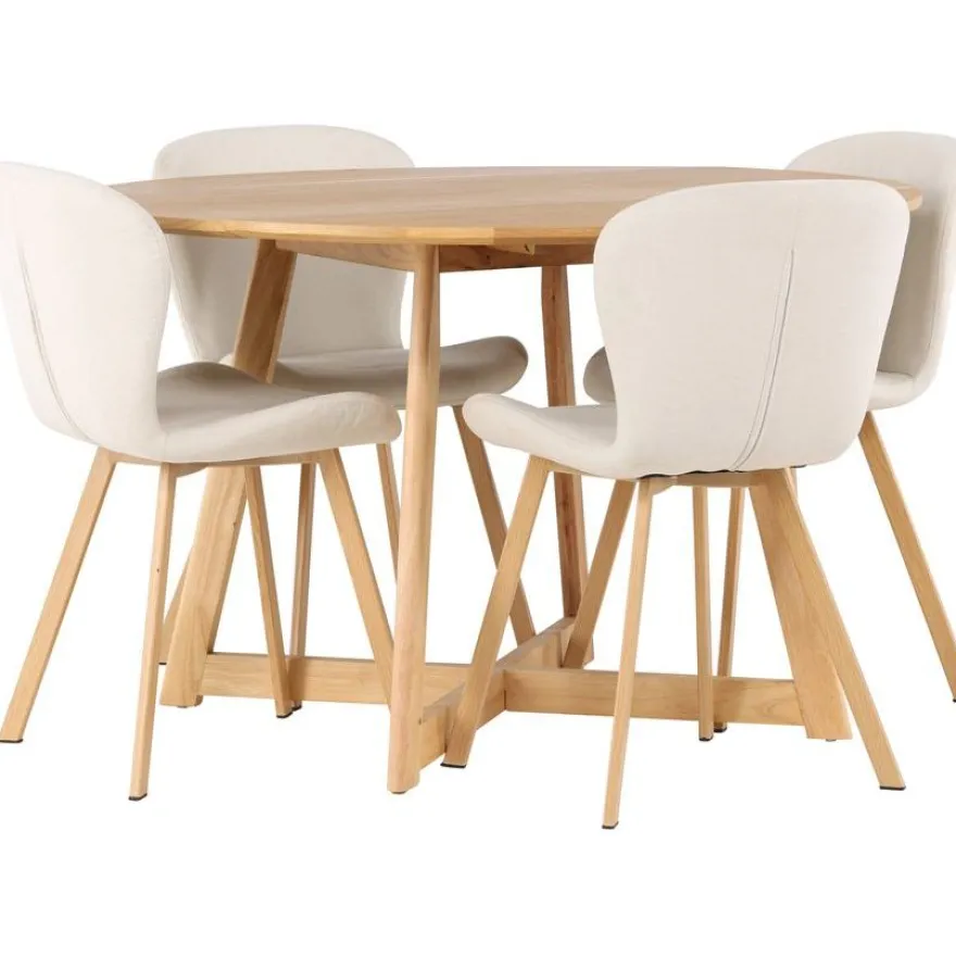Ruokailuryhmä Venture Home, ⌀120cm Yakidon-pöytä + 4 beigeä Lilja-tuolia