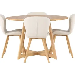 Ruokailuryhmä Venture Home, ⌀120cm Yakidon-pöytä + 4 beigeä Lilja-tuolia