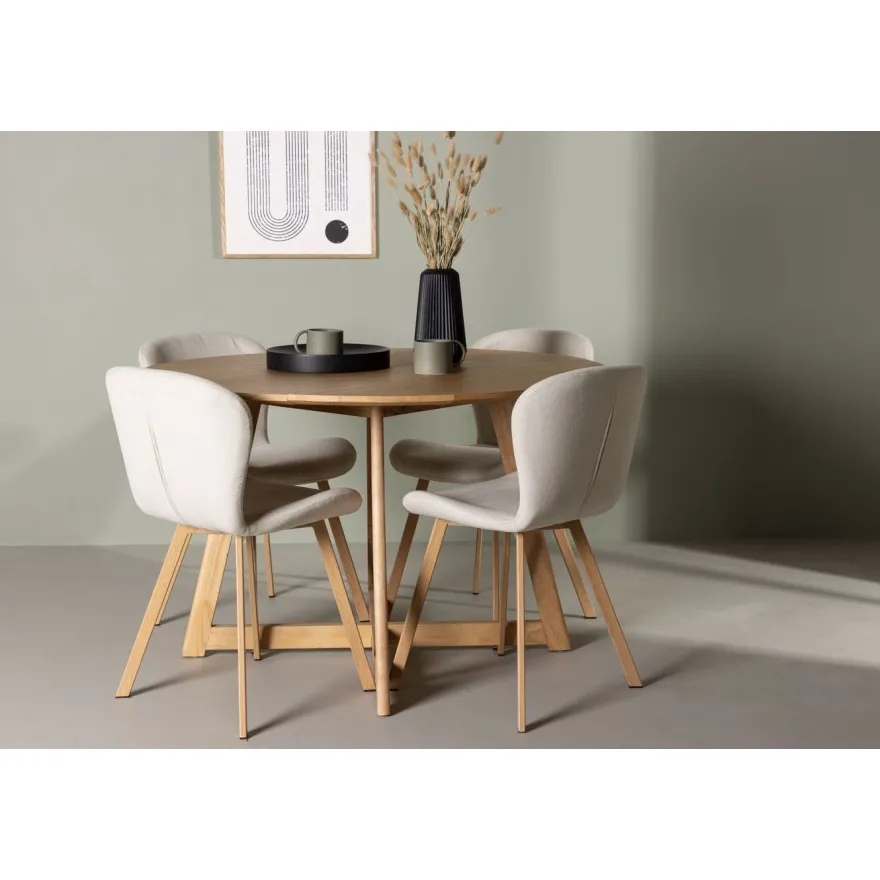 Ruokailuryhmä Venture Home, ⌀120cm Yakidon-pöytä + 4 beigeä Lilja-tuolia
