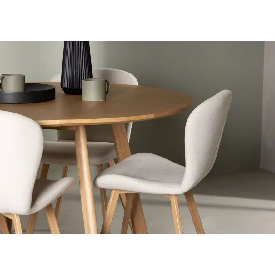 Ruokailuryhmä Venture Home, ⌀120cm Yakidon-pöytä + 4 beigeä Lilja-tuolia
