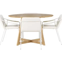 Ruokailuryhmä Venture Home, ⌀120cm Yakidon-pöytä + 4 beigeä Tvist-tuolia, keinonahka