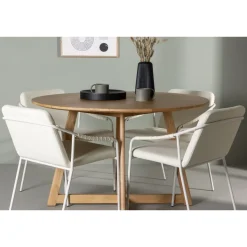 Ruokailuryhmä Venture Home, ⌀120cm Yakidon-pöytä + 4 beigeä Tvist-tuolia, keinonahka