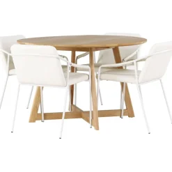Ruokailuryhmä Venture Home, ⌀120cm Yakidon-pöytä + 4 beigeä Tvist-tuolia, keinonahka