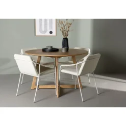 Ruokailuryhmä Venture Home, ⌀120cm Yakidon-pöytä + 4 beigeä Tvist-tuolia, keinonahka