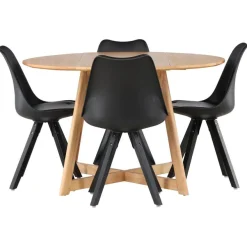Ruokailuryhmä Venture Home, ⌀120cm Yakidon-pöytä + 4 mustaa Zeno-tuolia