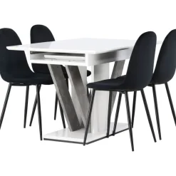 Ruokailuryhmä Venture Home, jatkettava Disa-pöytä + 4 mustaa Polar-tuolia