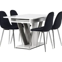 Ruokailuryhmä Venture Home, jatkettava Disa-pöytä + 4 mustaa Polar-tuolia