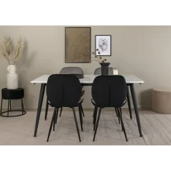 Ruokailuryhmä Venture Home, jatkettava Jimmy-pöytä + 4 musta-harmaata Emma-tuolia, sametti