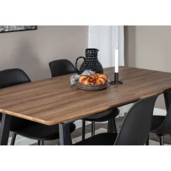 Ruokailuryhmä Venture Home, jatkettava ruskea/musta Inca-pöytä + 4 mustaa Polar Plastic -tuolia
