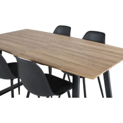 Ruokailuryhmä Venture Home, jatkettava ruskea/musta Inca-pöytä + 4 mustaa Polar Plastic -tuolia