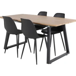 Ruokailuryhmä Venture Home, jatkettava ruskea/musta Inca-pöytä + 4 mustaa Polar Plastic -tuolia