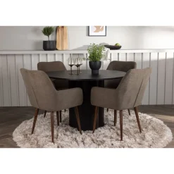 Ruokailuryhmä Venture Home, musta Olivia-pöytä + 4 tummanruskeaa Tomorrow-tuolia