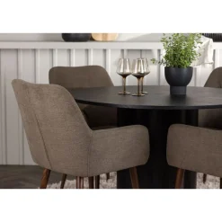 Ruokailuryhmä Venture Home, musta Olivia-pöytä + 4 tummanruskeaa Tomorrow-tuolia