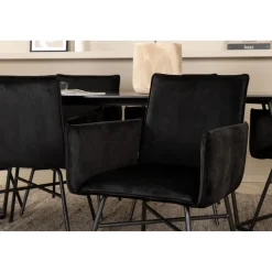 Ruokailuryhmä Venture Home, musta 190x90cm Petra-pöytä + 6 mustaa Petra-tuolia, sametti