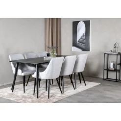 Ruokailuryhmä Venture Home, 180x90cm Dipp-pöytä + 6 harmaata Plaza-tuolia