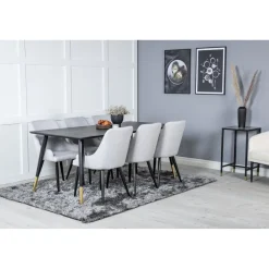 Ruokailuryhmä Venture Home, 180x90cm Dipp-pöytä + 6 harmaata Plaza-tuolia