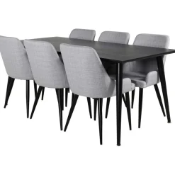 Ruokailuryhmä Venture Home, 180x90cm Dipp-pöytä + 6 harmaata Plaza-tuolia