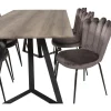 Ruokailuryhmä Venture Home, 180x90cm harmaa/musta Marina-pöytä+ 6 harmaata Limhamn Light -tuolia, sametti