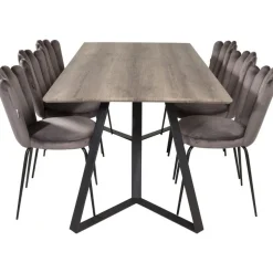 Ruokailuryhmä Venture Home, 180x90cm harmaa/musta Marina-pöytä+ 6 harmaata Limhamn Light -tuolia, sametti