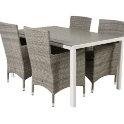 Ruokailuryhmä Venture Home, 150x90cm harmaa/valkoinen Break-pöytä + 4 beige-harmaata Malin-tuolia