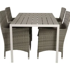 Ruokailuryhmä Venture Home, 150x90cm harmaa/valkoinen Break-pöytä + 4 beige-harmaata Malin-tuolia