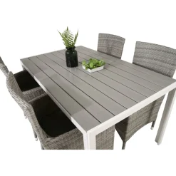 Ruokailuryhmä Venture Home, 150x90cm harmaa/valkoinen Break-pöytä + 4 beige-harmaata Malin-tuolia