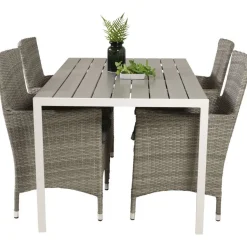 Ruokailuryhmä Venture Home, 150x90cm harmaa/valkoinen Break-pöytä + 4 beige-harmaata Malin-tuolia