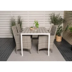 Ruokailuryhmä Venture Home, 150x90cm harmaa/valkoinen Break-pöytä + 4 beige-harmaata Malin-tuolia
