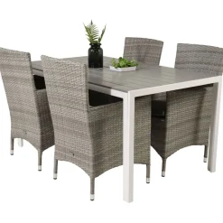Ruokailuryhmä Venture Home, 150x90cm harmaa/valkoinen Break-pöytä + 4 beige-harmaata Malin-tuolia