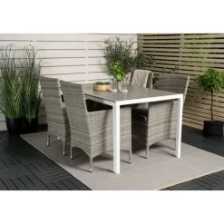 Ruokailuryhmä Venture Home, 150x90cm harmaa/valkoinen Break-pöytä + 4 beige-harmaata Malin-tuolia