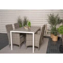 Ruokailuryhmä Venture Home, 150x90cm harmaa/valkoinen Break-pöytä + 4 beige-harmaata Malin-tuolia