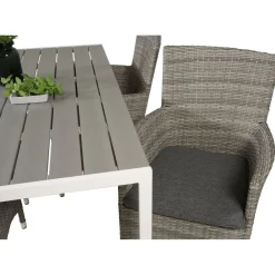 Ruokailuryhmä Venture Home, 150x90cm harmaa/valkoinen Break-pöytä + 4 beige-harmaata Malin-tuolia
